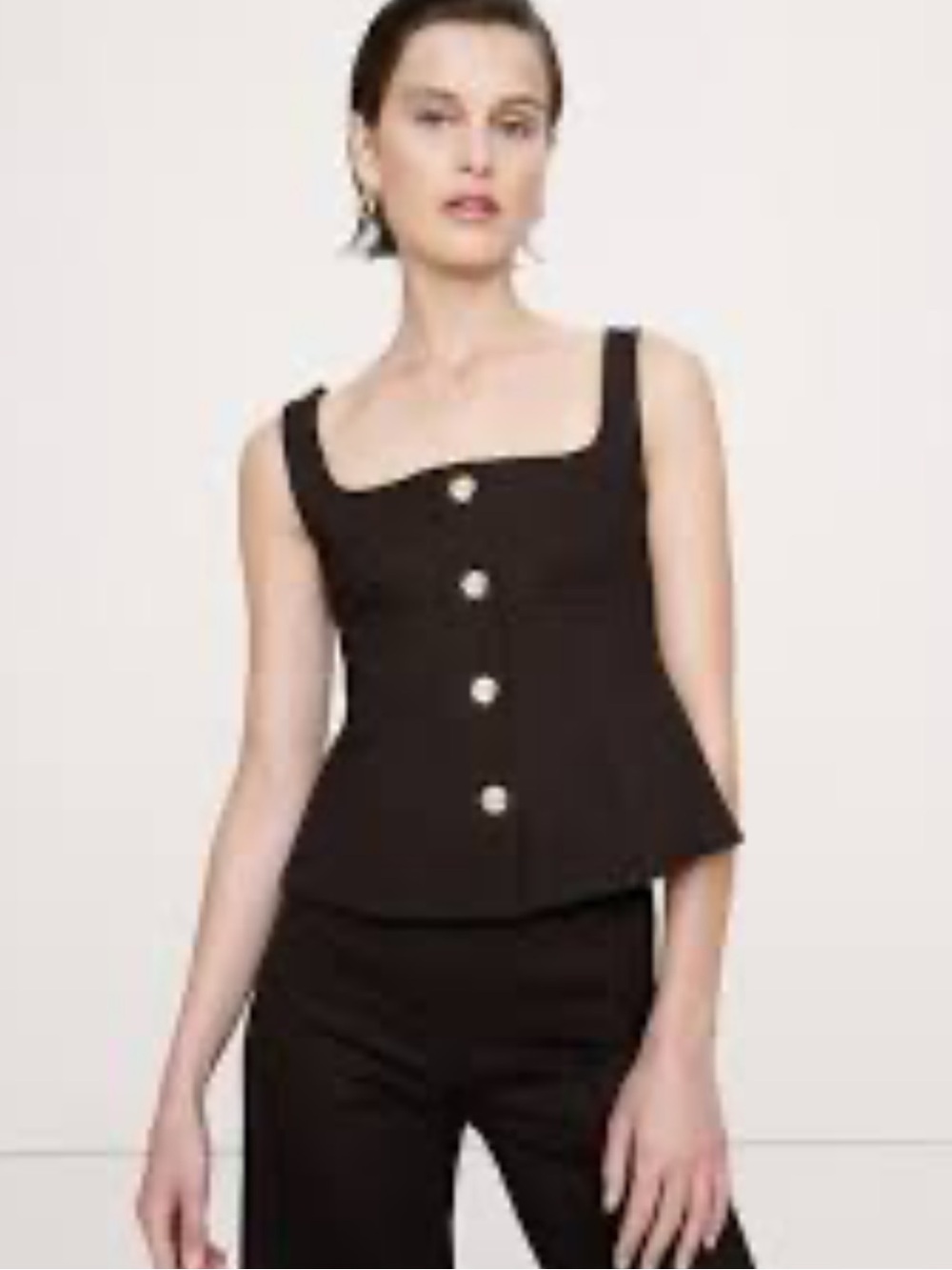 Banana Republic Dark Brown Square Neck Button Front Top - classy, Elegant Sz Med